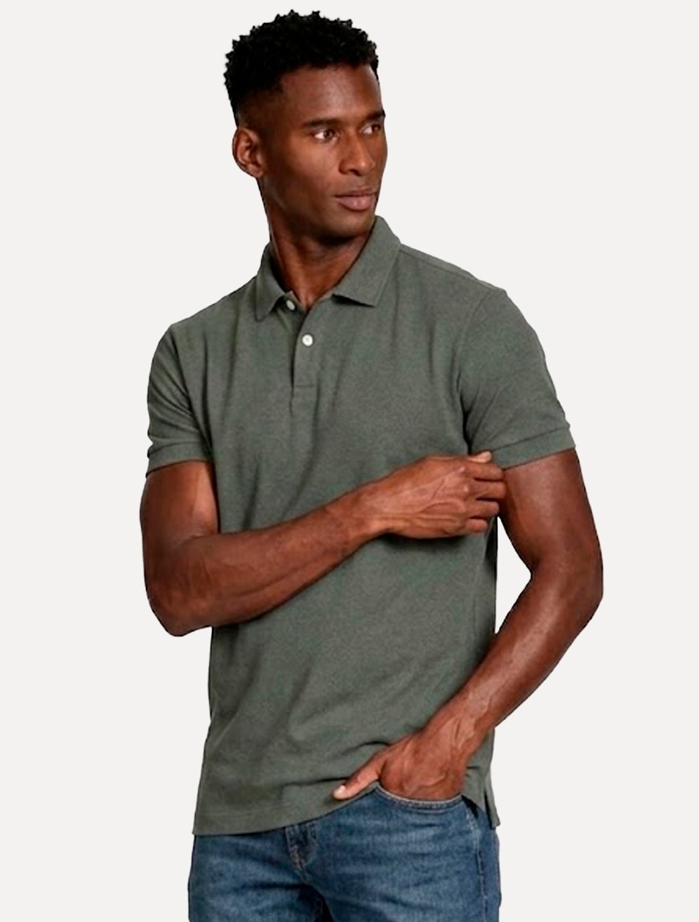 Polo Aramis Masculina Basic Piquet Mescla Mono Verde Militar