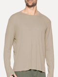 Camiseta Calvin Klein Jeans Masculina Manga Longa Ribana Gola Cáqui Claro