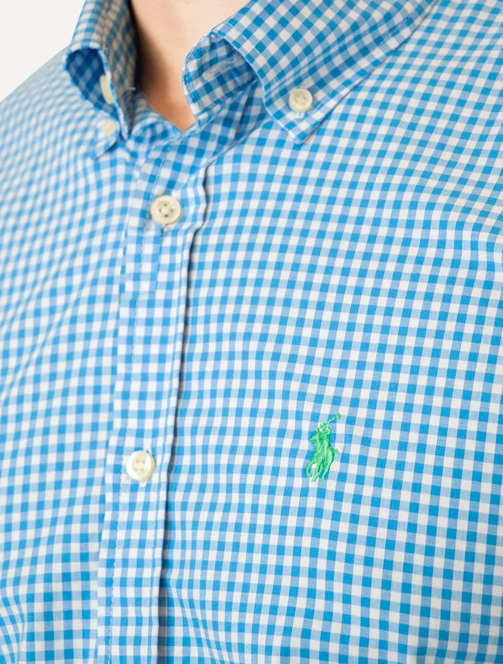 Camisa Ralph Lauren Masculina Slim Fit Stretch Poplin Azul Capri