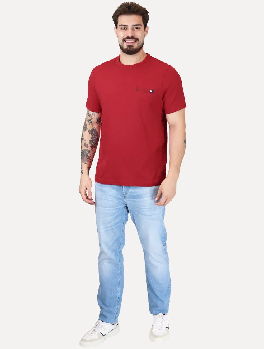 Camiseta Tommy Hilfiger Masculina Regular Small Crest Outline Vermelha
