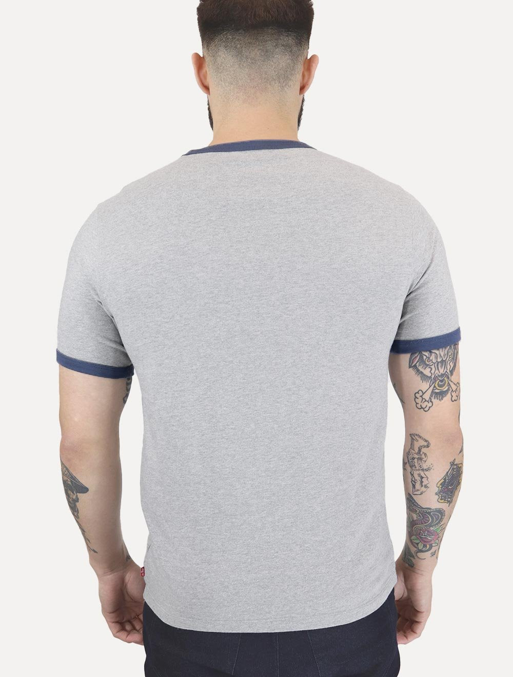 Camiseta Levis Masculina Standard  Ringer Azul Cinza Mescla