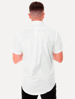 Camisa Ralph Lauren Masculina Manga Curta Custom Fit Oxford Branca
