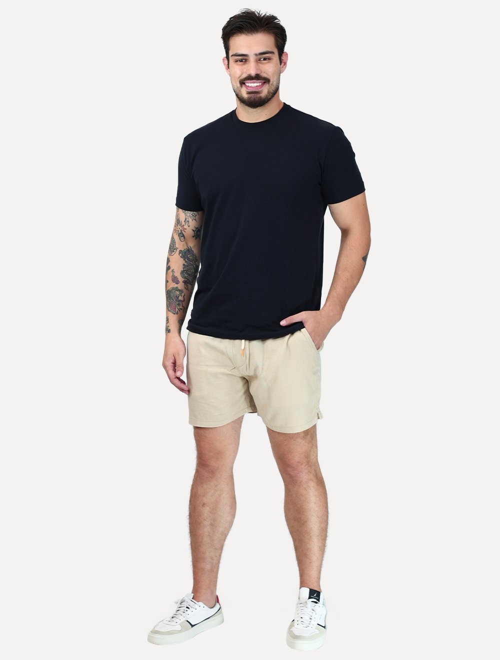 Bermuda King & Joe Masculina Tradicional Linho Caqui Claro