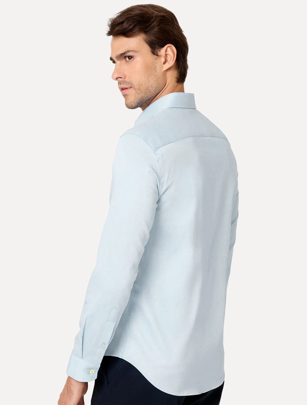 Camisa Dudalina Masculina Milano Tricoline Superfine Cotton Lisa Azul Claro