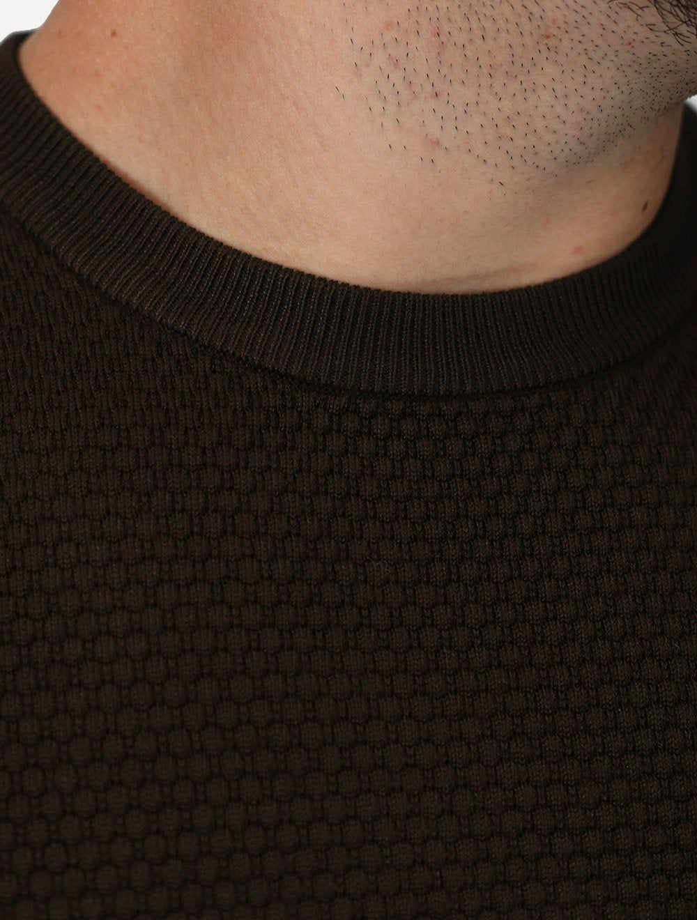 Suéter Dixen Masculina Tricot Manga Longa Frente Texturizada Marrom