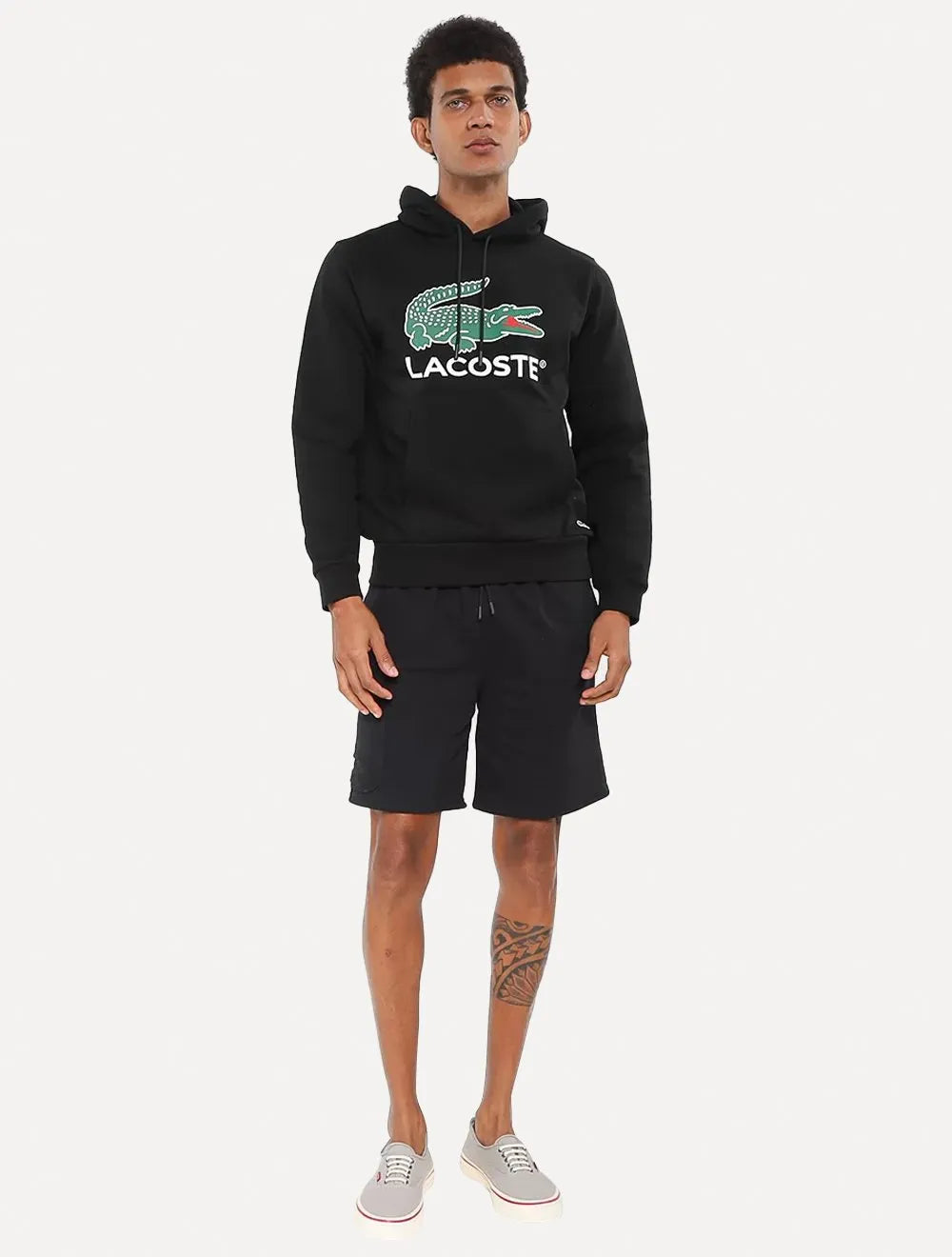 Moletom Lacoste Masculino Hoodie Classic Fit Cotton Fleece Logo Preta