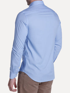Camisa Dudalina Masculina Milano Tricoline Lisa Stretch Azul Médio