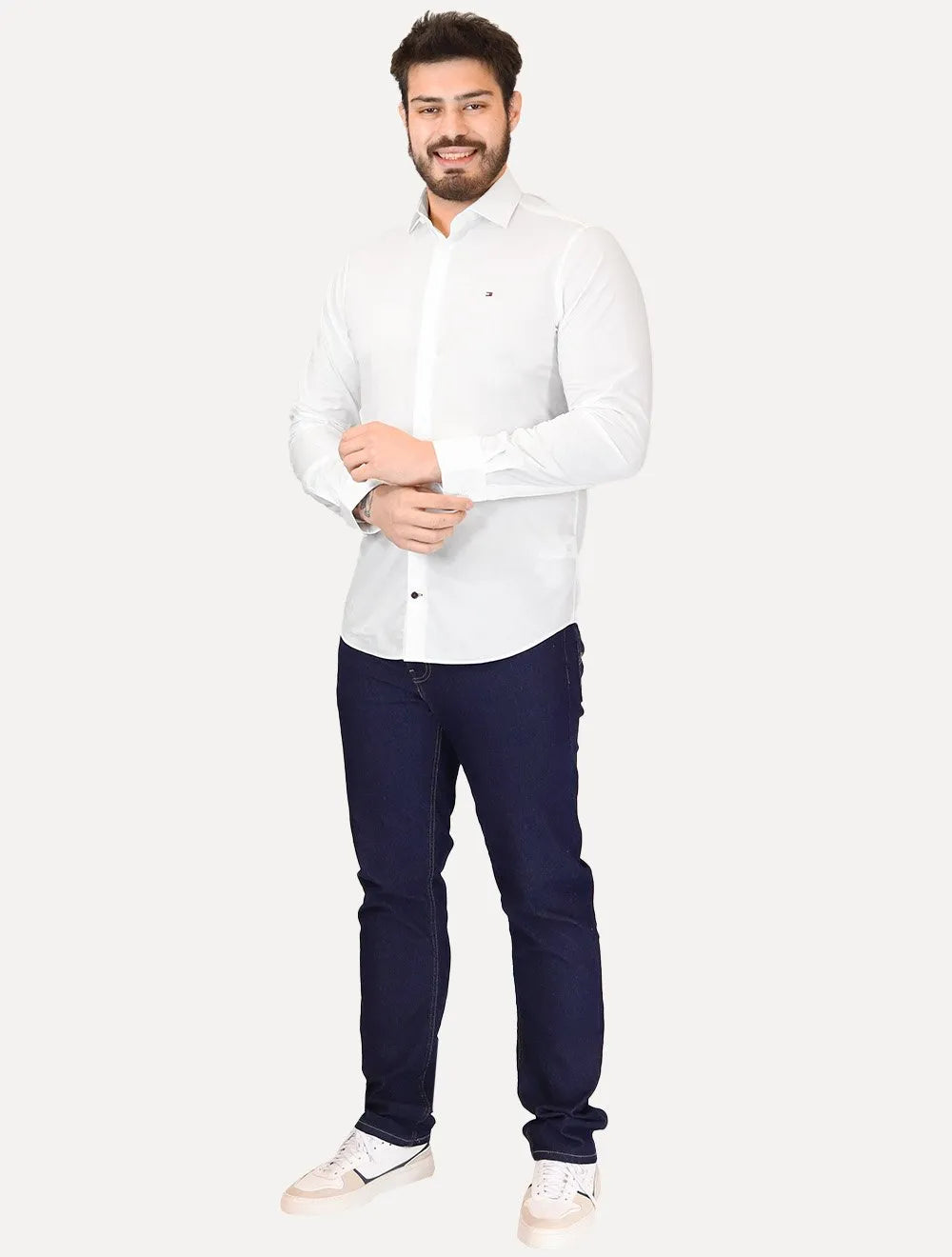 Camisa Tommy Hilfiger Masculina Slim THFlex Poplin Branco