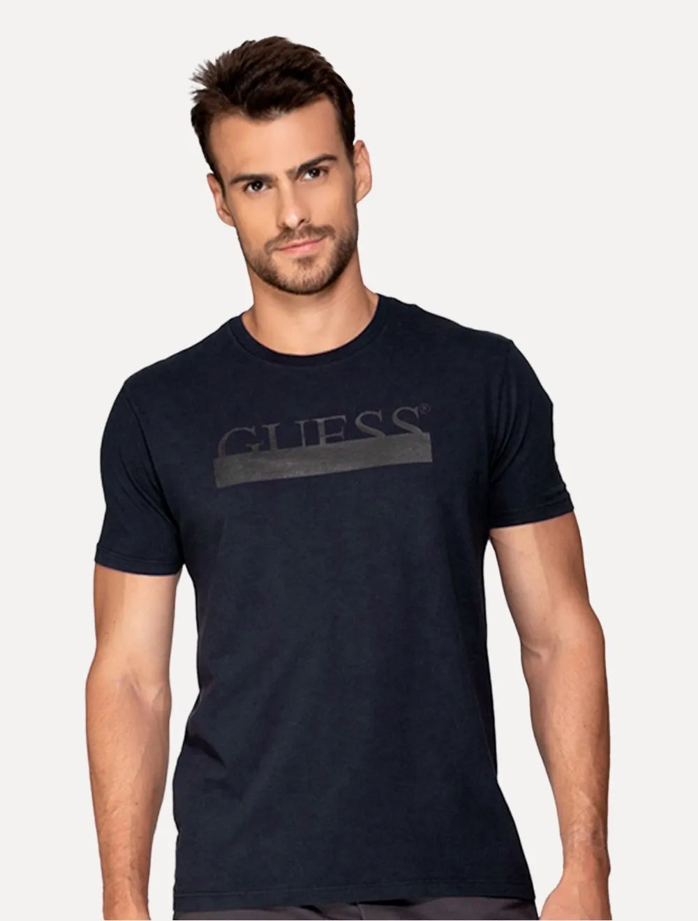Camiseta Guess Masculina Rubber Logo Sash Azul Marinho