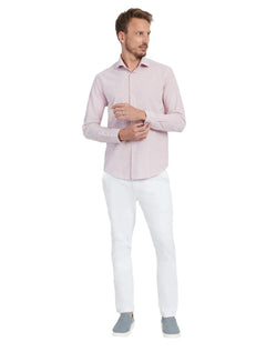 Camisa Aramis Masculina Slim Cambraia Listrada Rosa Claro
