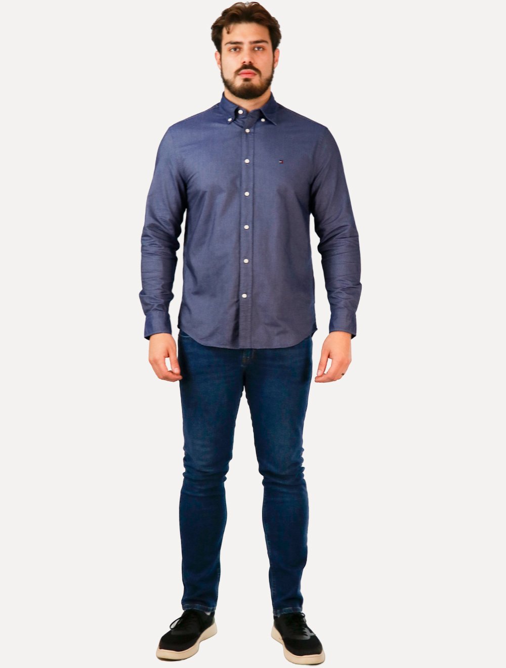 Camisa Tommy Hilfiger Masculina Regular Core Oxford Marinho Mescla