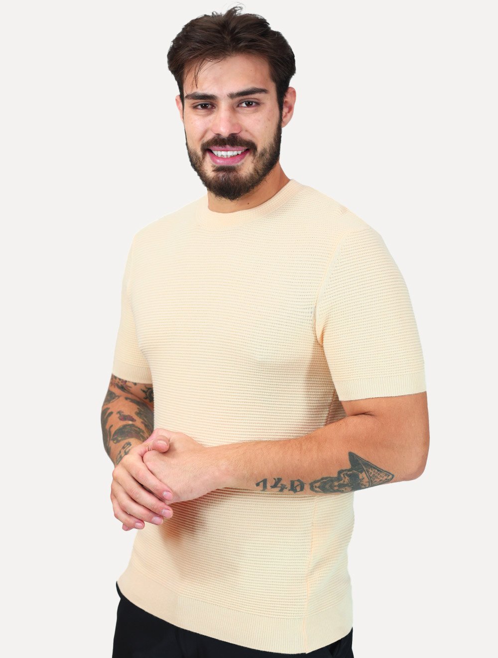 Tricô Dixen Manga Curta Gola Careca Creme