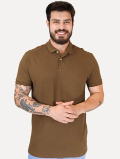 Polo Aramis Masculina Basic Piquet Mono Marrom Médio