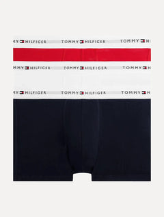 Cueca Tommy Hilfiger Cotton Stretch Trunk Vermelha Marinho e Branca Pack 3UN
