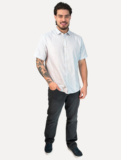 Camisa Dudalina Masculina Manga Curta Slim Confort Superfine Cotton Listrada Azul Claro
