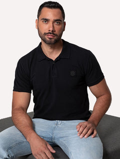 Polo Guess Masculina Piquet Dark Small Patch Preta