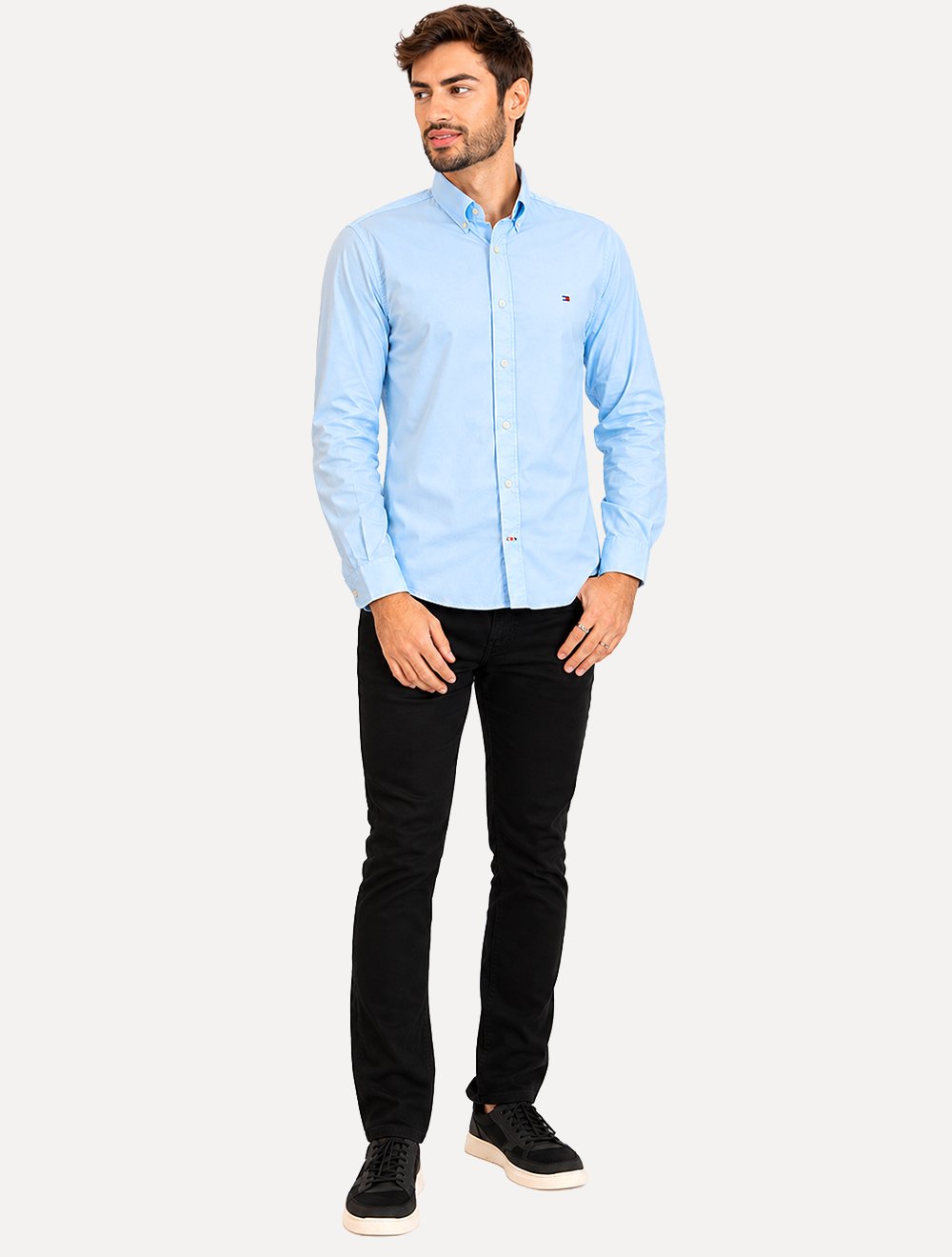 Camisa Tommy Hilfiger Masculina Regular Core Flex Poplin Azul Médio