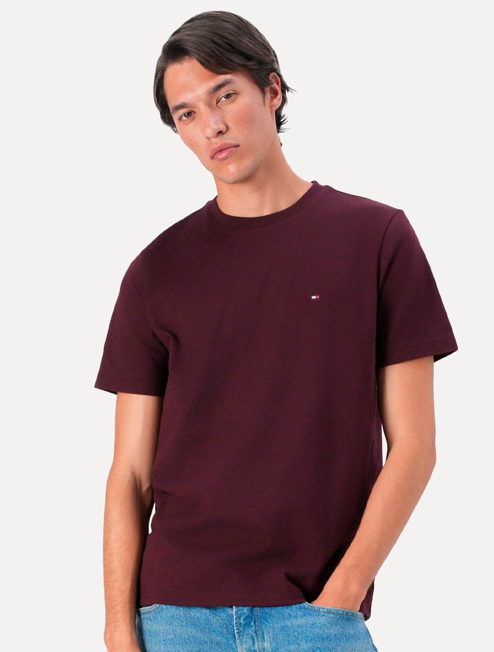 Camiseta Tommy Jeans Masculina Regular Jersey C-Neck Flag Vermelho Escuro