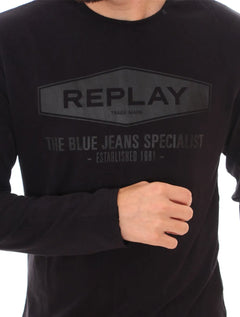 Camiseta Replay Masculina Manga Longa Trade Mark Silk Preta