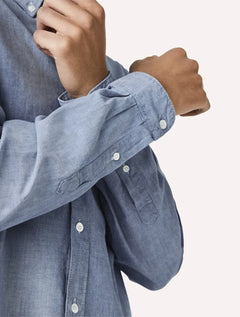 Camisa Lacoste Masculina Slim Cotton Chambray Azul Escuro Mescla