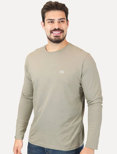 Camiseta King & Joe Masculina Manga Longa Basic Light Small Logo Cinza Médio