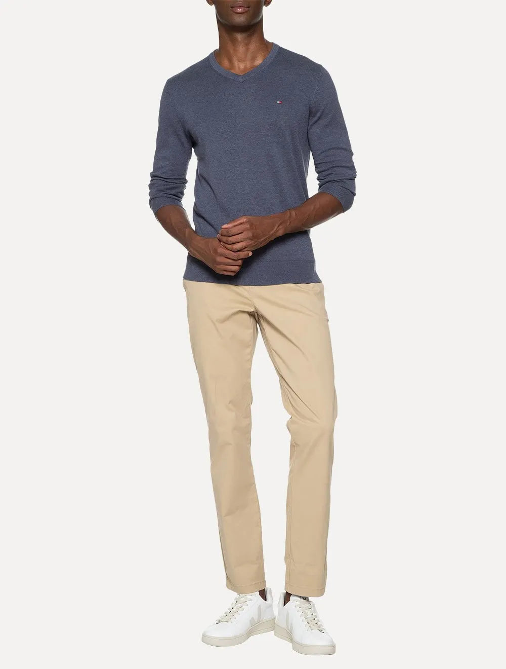 Suéter Tommy Hilfiger Masculino Signature V-Neck Azul Índigo Mescla