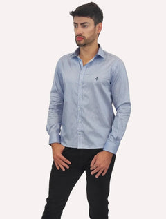 Camisa Dudalina Masculina Slim Superfine Cotton Mini Print Azul Claro