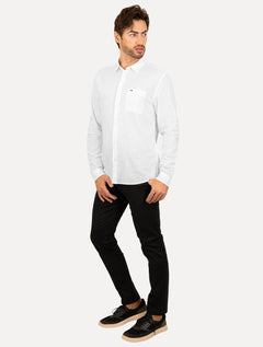 Camisa Tommy Jeans Masculina Regular Linen Blend Pocket Branca