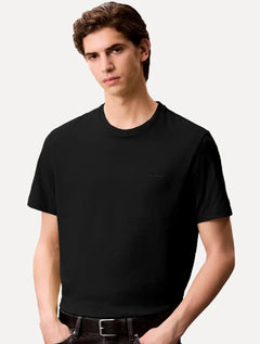 Camiseta Calvin Klein Masculina Suedine Gola Ribana Patch Logo Preta