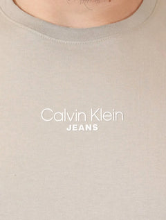 Camiseta Calvin Klein Jeans Masculina Frontal Logo Rubber Relevo Cáqui Claro