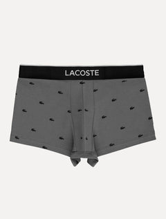 Cuecas Lacoste Trunk Casual Stretch Signature Preta/Chumbo/Branca Pack 3UN