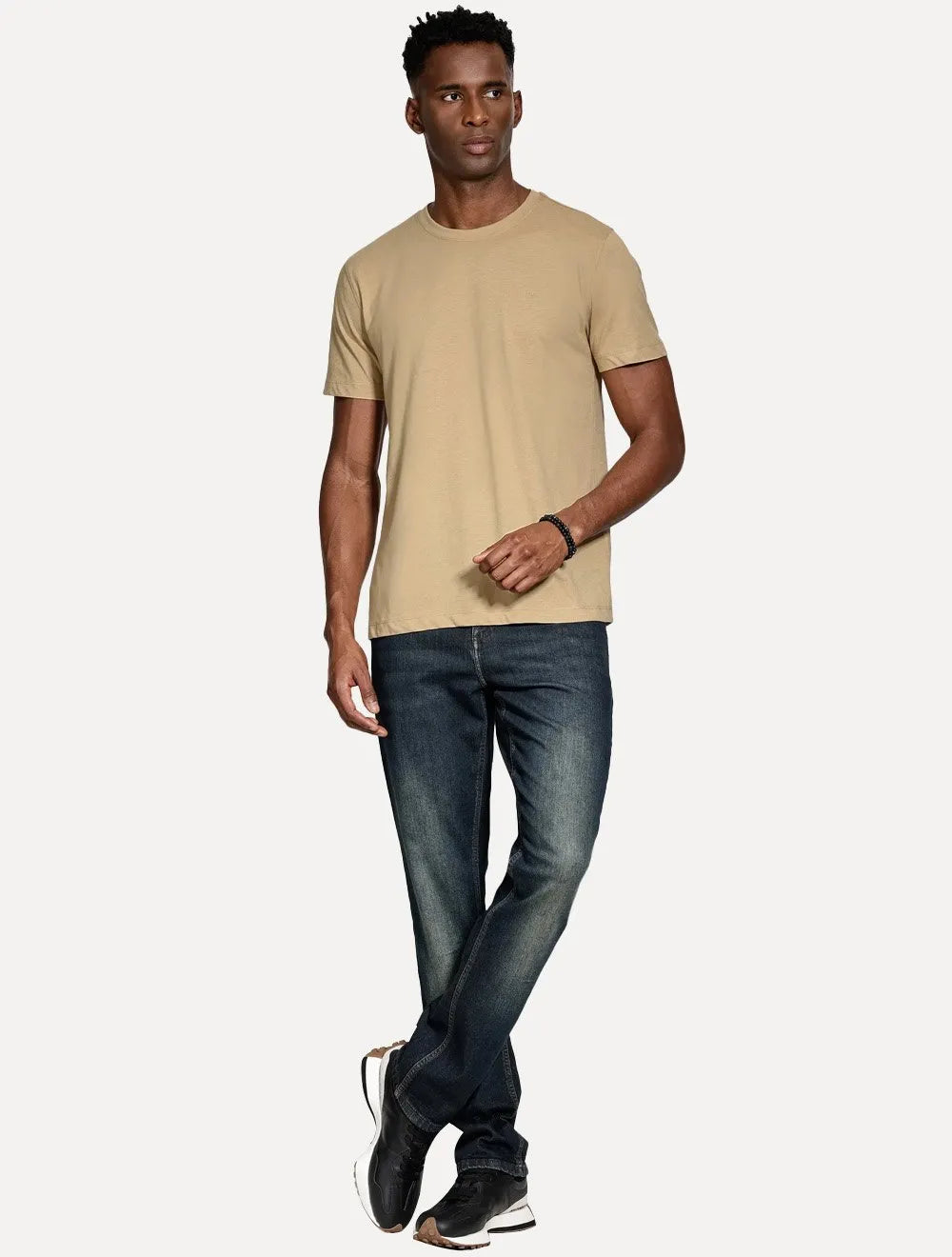 Camiseta Aramis Masculina Basic Lisa Mono Icon Areia Mescla