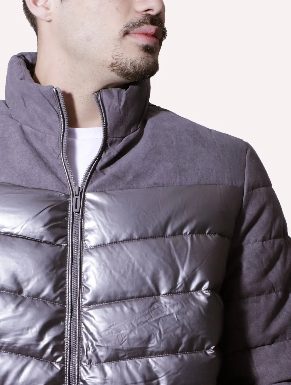 Jaqueta Victory Eagle  Metalizada Puffer Recorte Cinza