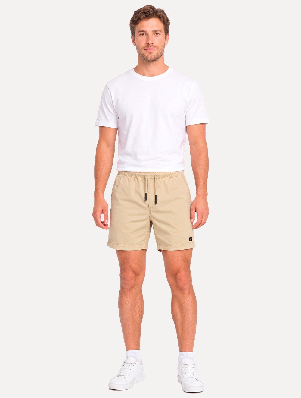 Short Calvin Klein Jeans Sarja Masculino Color Elastic Mini CK Logo Cáqui Claro