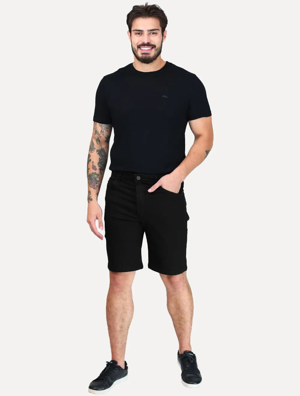 Bermuda Ellus Jeans Masculina First Black Long Preta