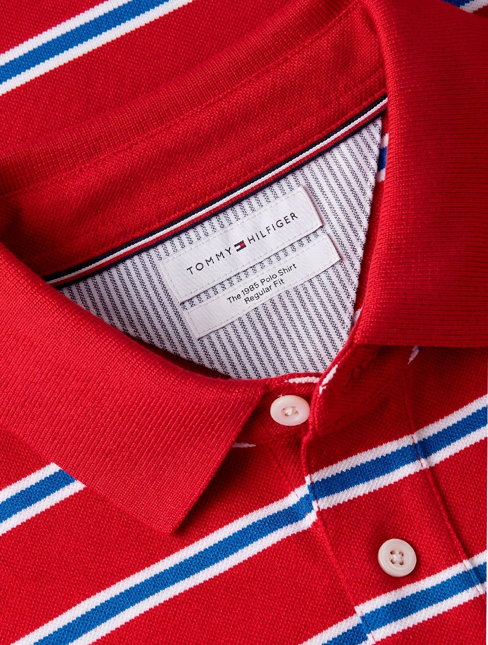 Camisa Polo Tommy Hilfiger Masculina Regular Piquet 1985 Striped Vemelho/Azul