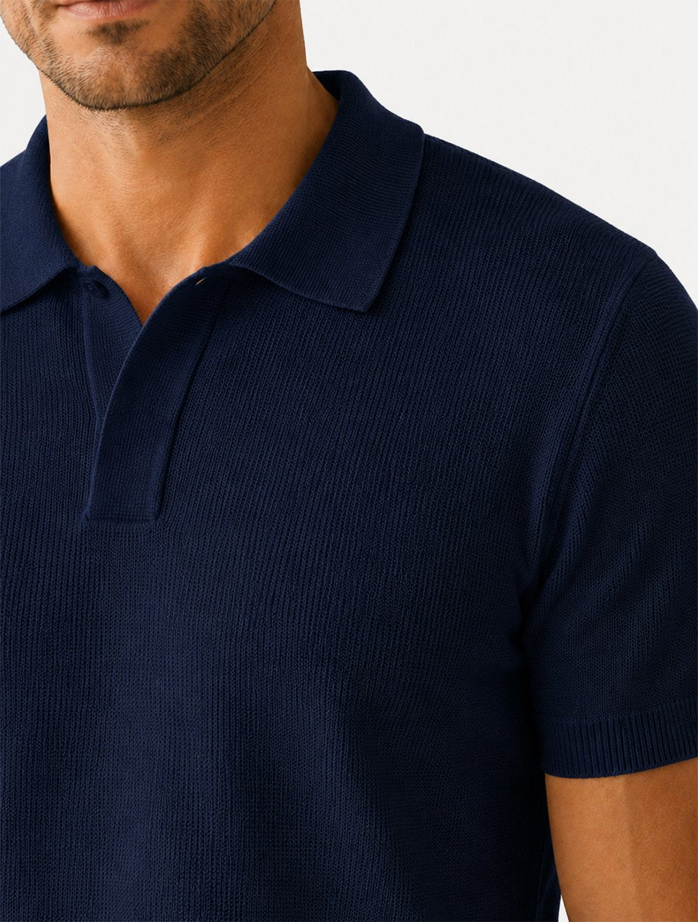 Polo Dixen Masculina Tricot Viscose Texturizada Manga Curta Azul Marinho