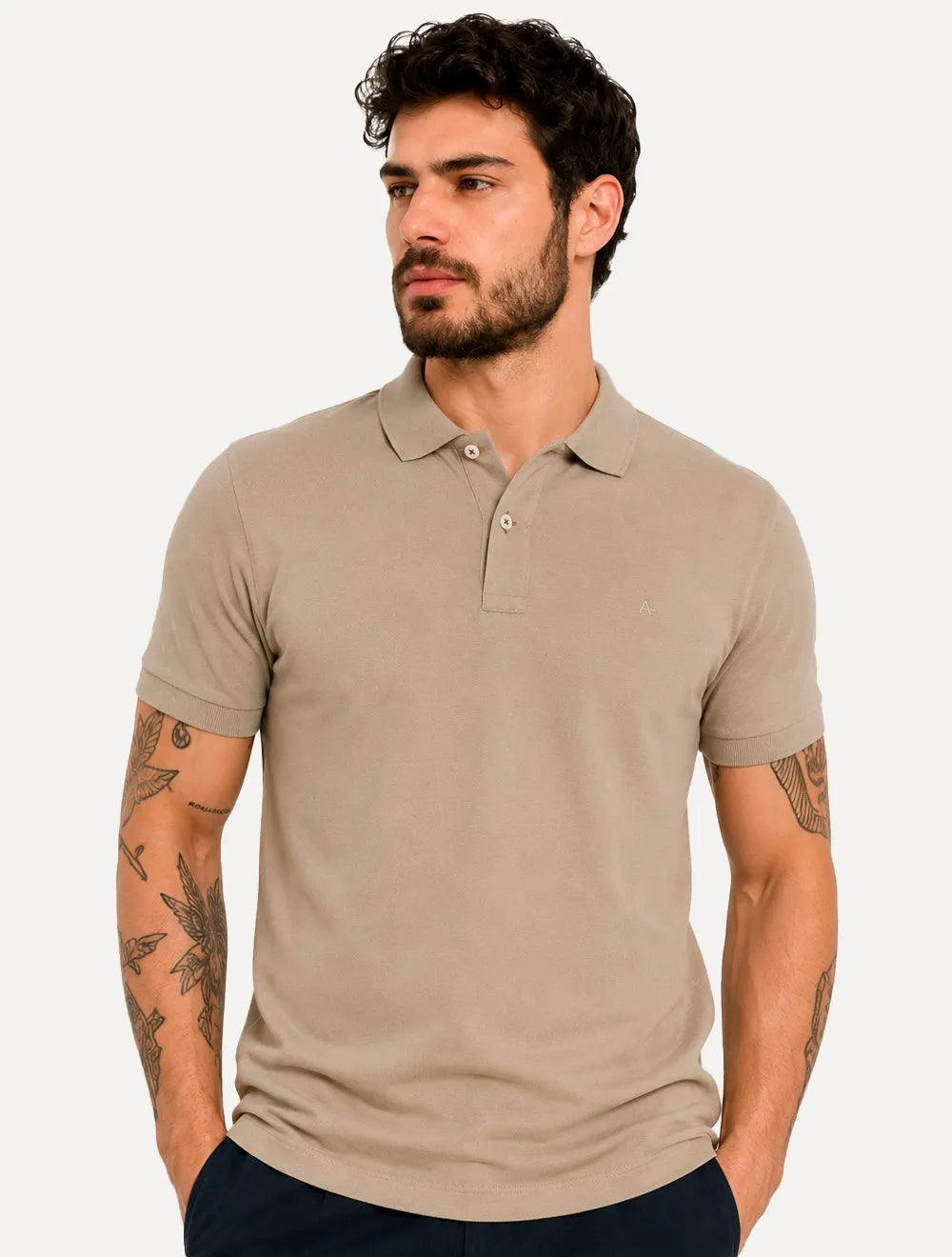 Polo Aramis Masculina Basic Piquet Mono Amêndoa