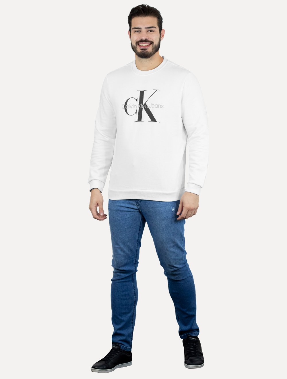 Moletom Calvin Klein Jeans Masculino Monograma Logo Branco