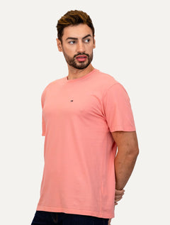 Camiseta Tommy Jeans Masculina Regular Jersey C-Neck Flag Rosa