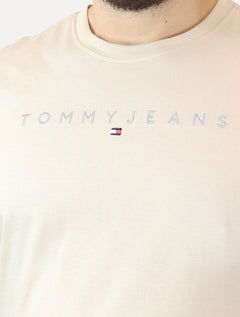 Camiseta Tommy Jeans Masculina Core Linear Logo Tee Cáqui Claro