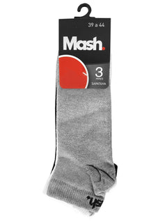 Meia Mash Esportiva Sapatilha Branca Cinza e Preta Kit 3 Pares