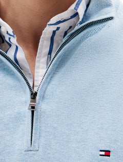 Suéter Tommy Hilfiger Masculino Essential Cotton Half Zip Mock Azul Claro