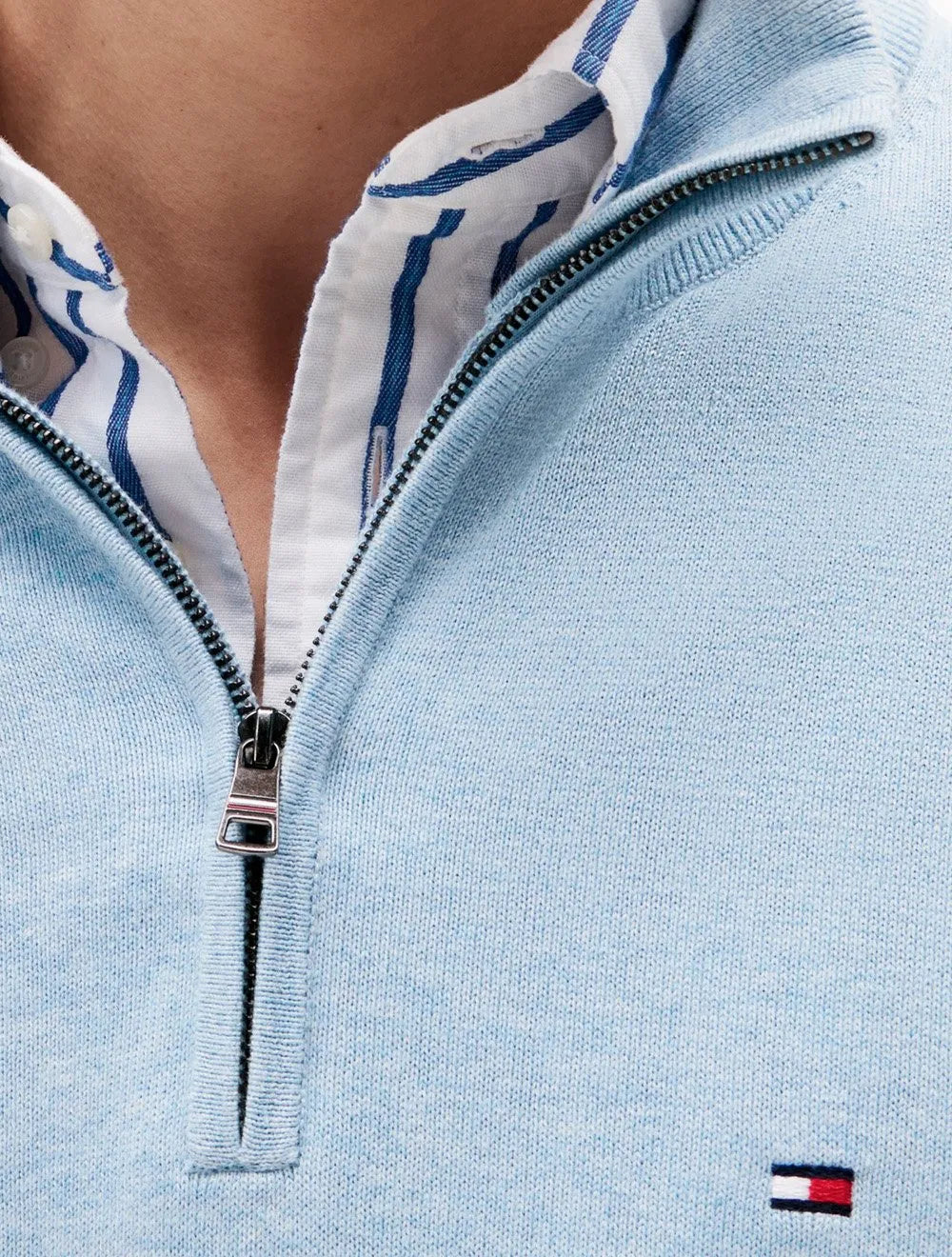 Suéter Tommy Hilfiger Masculino Essential Cotton Half Zip Mock Azul Claro