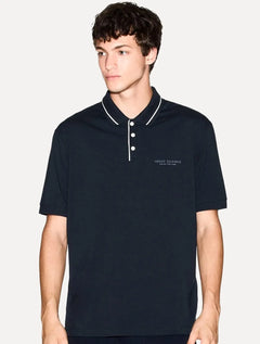 Polo Armani Exchange Masculina Regular Fit Jersey Azul Marinho