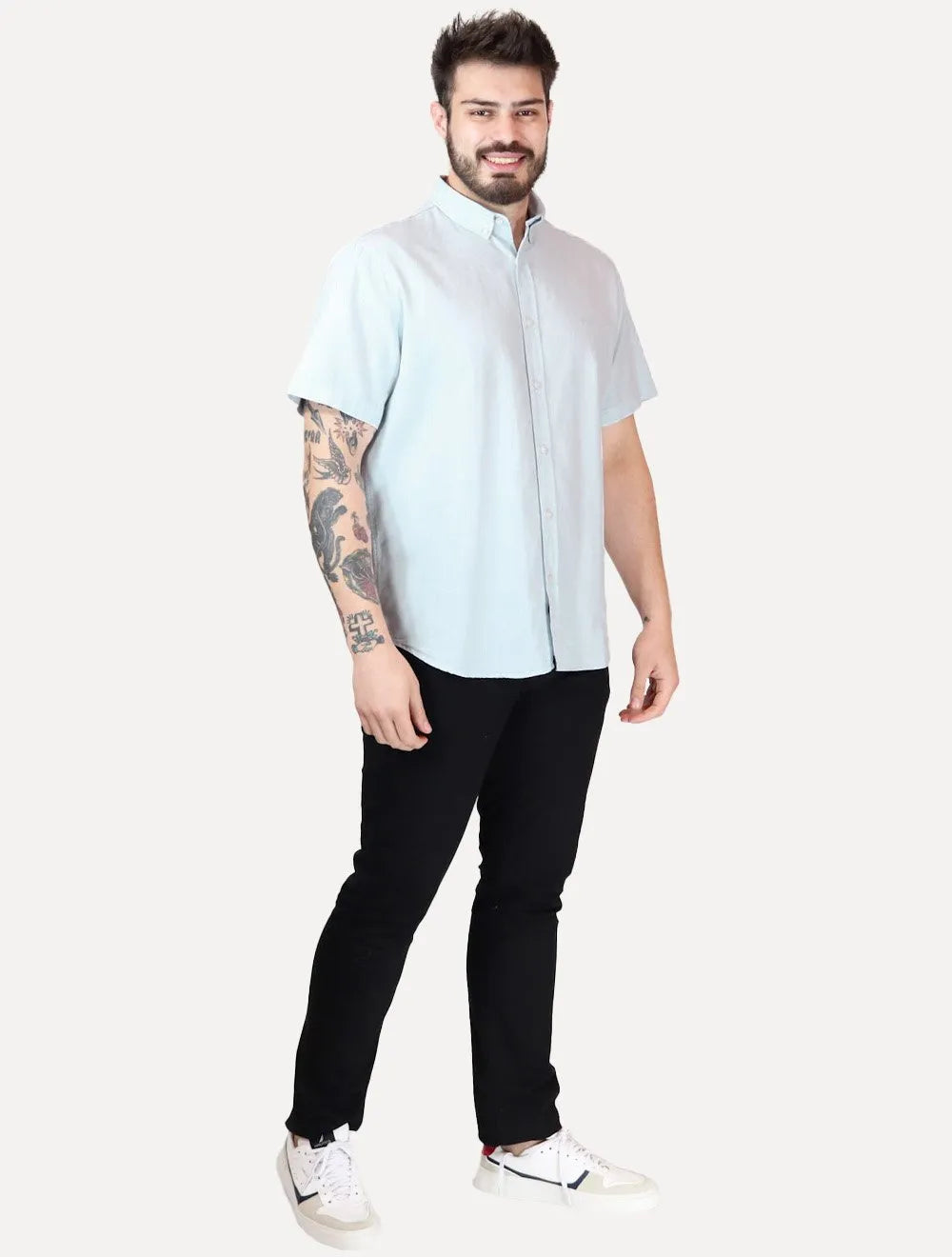 Camisa Levis Masculina Relaxed Oxford Authentic Button Down Manga Curta Azul Claro