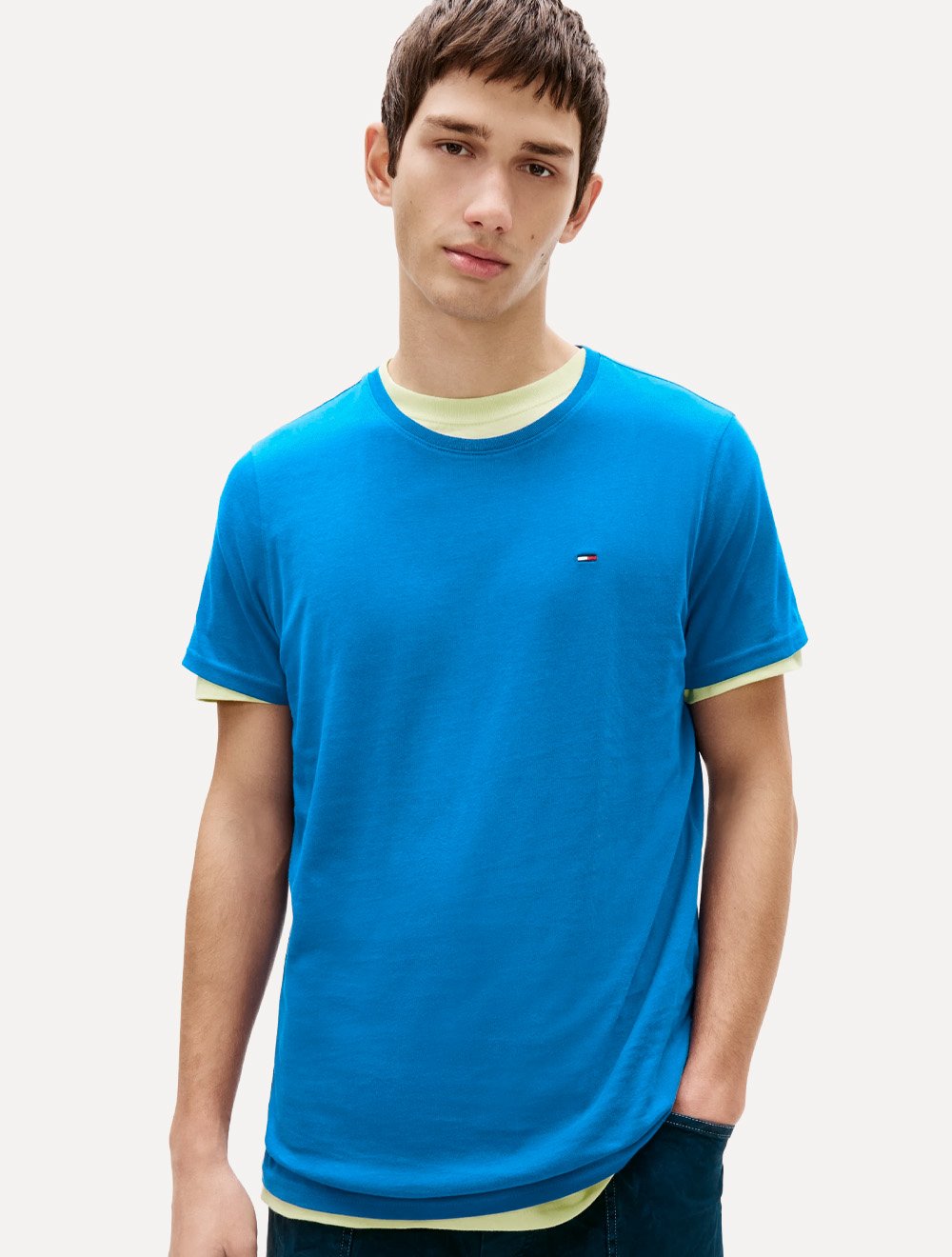 Camiseta Tommy Jeans Masculina Regular Jersey C-Neck Flag Azul