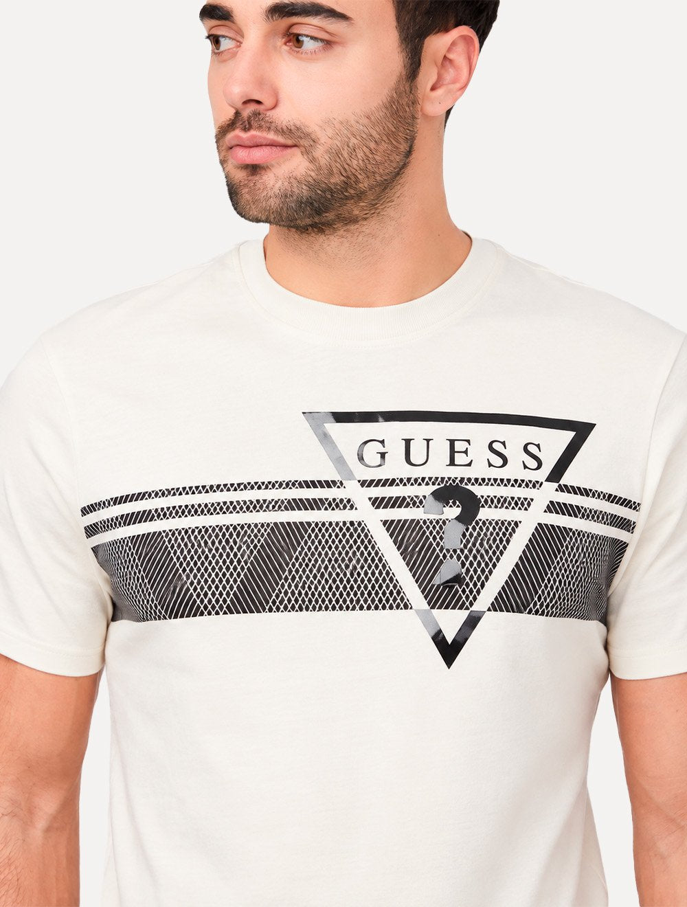 Camiseta Guess Masculina Big Chest Inverse Line Logo Branca