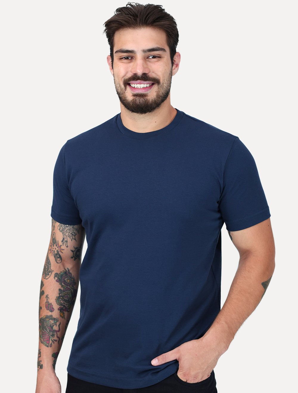 Camiseta K&J Black Premium Lisa Suedine Egípcio Azul Marinho