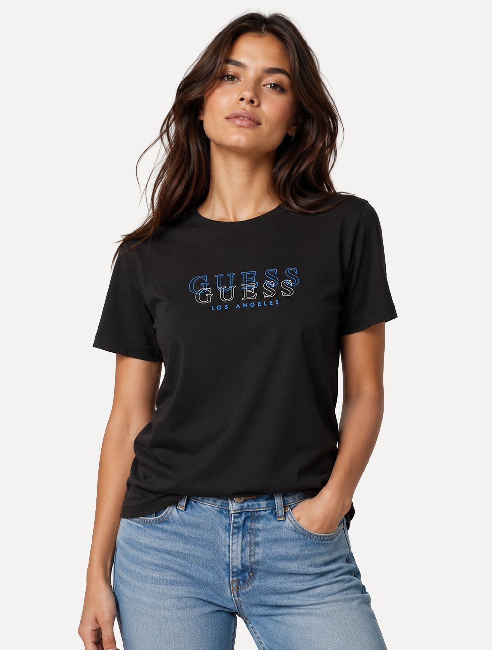 Camiseta Guess Feminina Los Angeles Double Outline Logo Preta